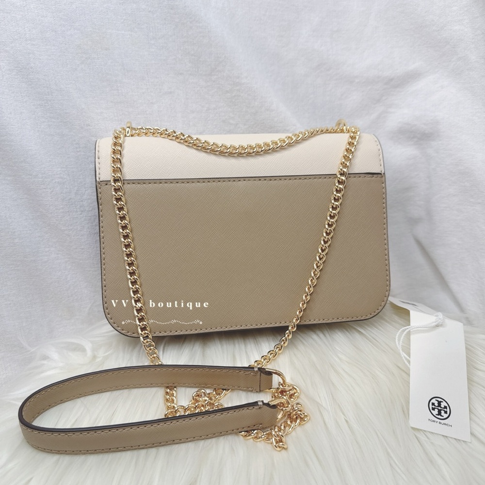 NWT Tory Burch Colorblock Shoulder Bag Crossbody Brie Almond Cold Brew 159976 - Picture 5 of 9